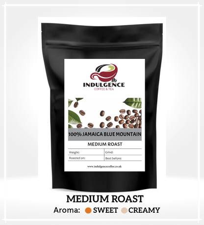 Indulgence Coffee Jamaica Blue Mountain Coffee Beans in Black Pouch